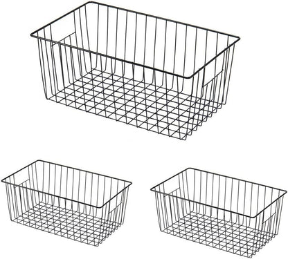 16inch Freezer Wire Storage Organizer Baskets, Household Refrigerator Bins with Built-in Handles for Cabinet, Pantry, Closet, Bedroom