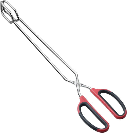 HINMAY Stainless Steel Scissor Tongs 12" and 16" Set, Extra Long Metal Kitchen Tongs for Cooking, Grilling & Serving (Set of 2, Black)