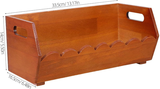 Rustic Wooden Pantry Storage Bin with Ergonomic Handles and Open Front Design, Handheld Kitchen Basket for Potatoes, Vegetables, 13.19x6.50x5.51in, for Desk or Kitchen