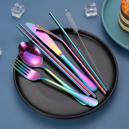 Portable Stainless Steel Flatware Set, Travel Camping Cutlery Set, Portable Utensil Travel Silverware Dinnerware Set with a Waterproof Case (Pink)