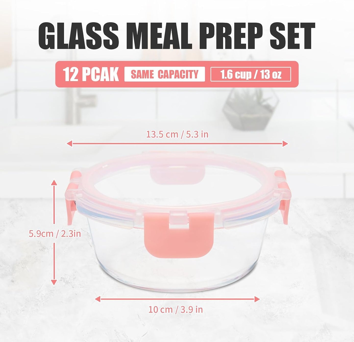 GULFLIN 12 Pack 22oz Glass Meal Prep Containers, Food Storage Containers with Lids, Air-Tight, Leak-Resistant, Freezer to Microwave Safe - Grey Set