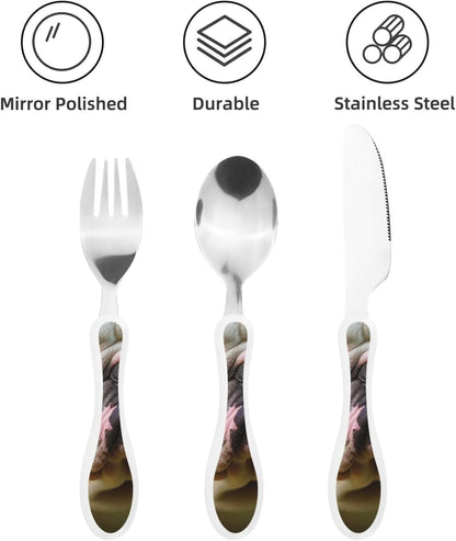 3-Piece Kids Silverware Set With Storage Case, Stainless Steel Reusable Children Safe Knife Spoon Fork Set Blue Active Girl Running Sunset Children Flatware Set For Kids Lunch Box - Colors A