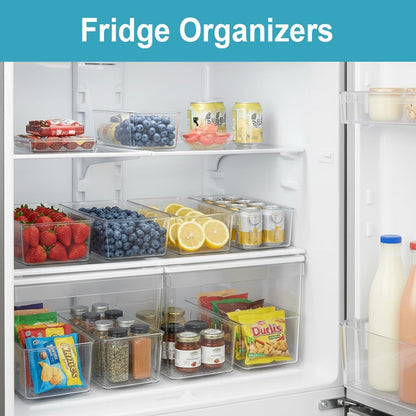 Set of 8 Pantry Organizers,2 Kinds Size Clear Plastic Organizer Bins for Kitchen,Fridge,Drawer Organization and Storage,4 compartment Snack Containers for Spice Packets,Tea bag