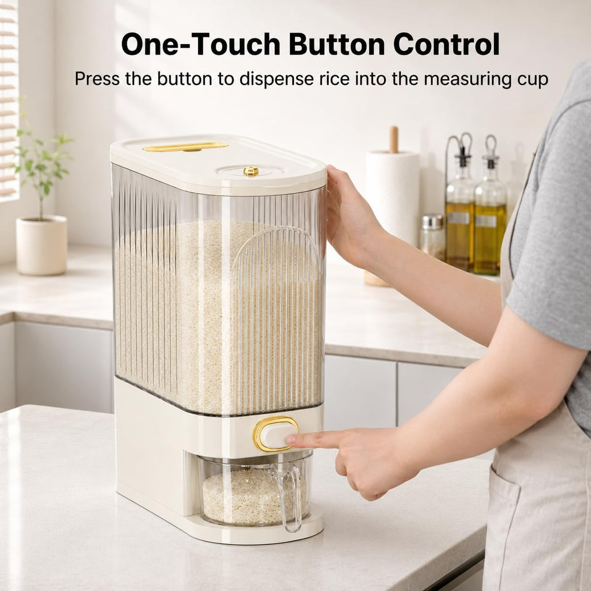 22-Pound Transparent High-Capacity Rice Bin Features a Lid, Time Scale, and Measuring Cup，a Sealed Moisture Proof Grain Storage Container Suitable for Storing Rice, Corn, and More. (22, Pounds)