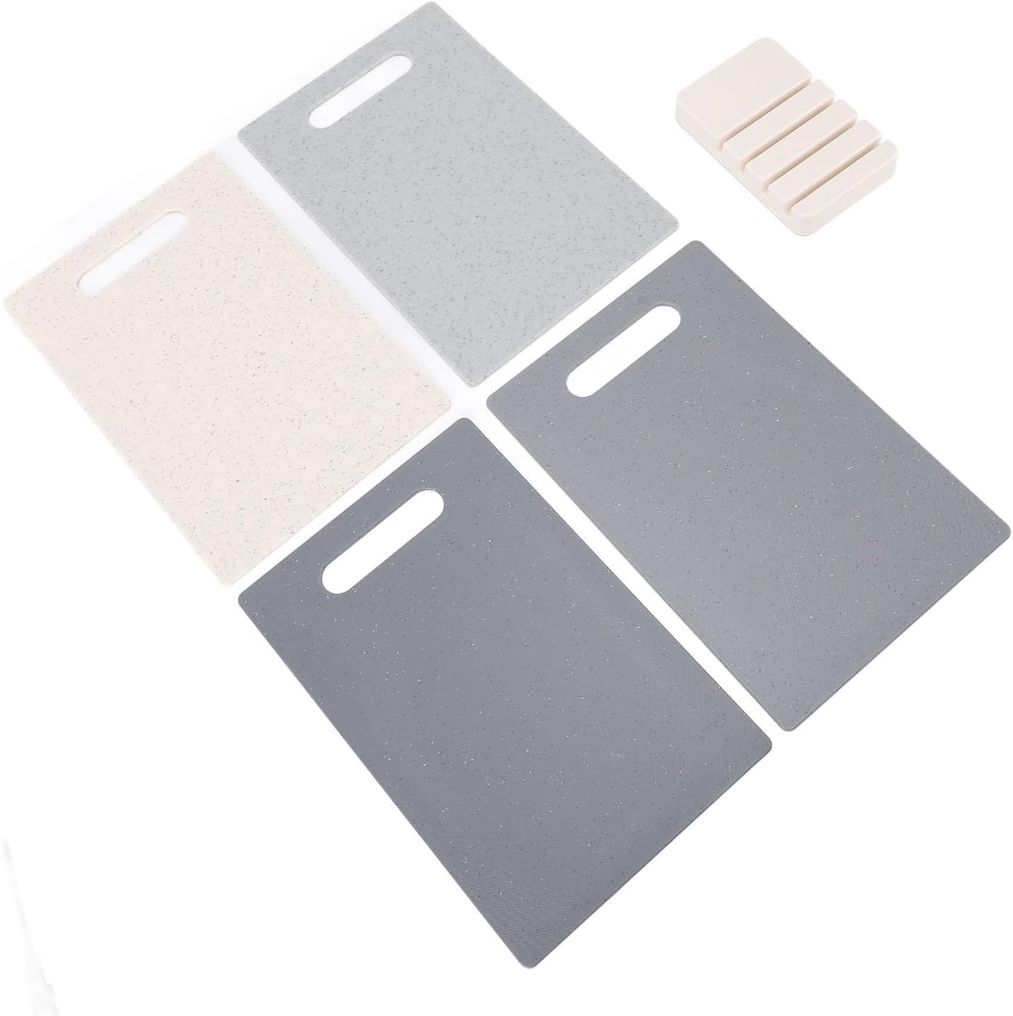 4 Piece Color Coded Cutting Board Set, Non Slip Kitchen Chopping Boards with Holder Stand, Dishwasher Safe Food Grade PP Plastic for Meat Fish Vegetables
