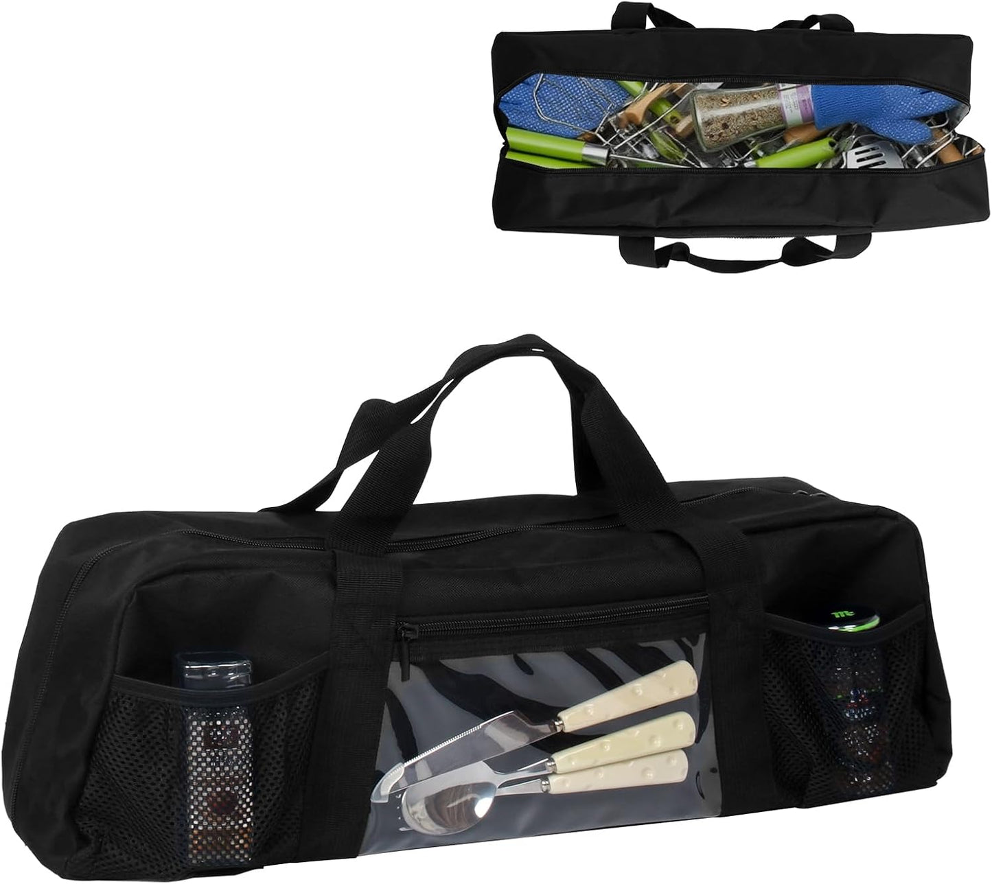 Grill Tools Storage Bag, BBQ Utensil Holder with Pockets, Grill Storage Container for Outdoor Camping & Hiking BBQ, for Barbecue Tool up to 22", Gift for Men, Green