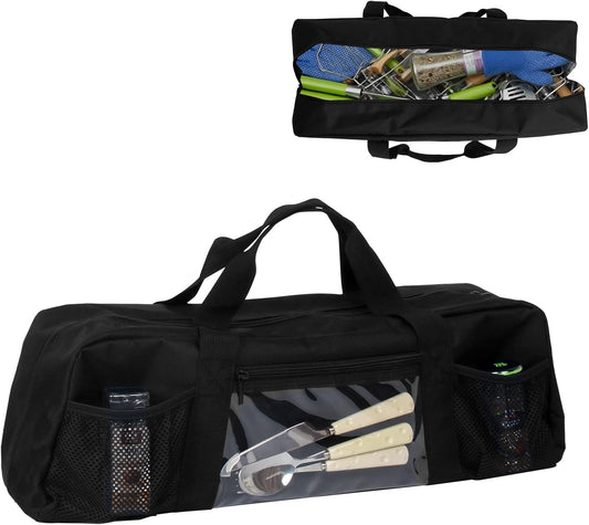 Grill Tools Storage Bag, BBQ Utensil Holder with Pockets, Grill Storage Container for Outdoor Camping & Hiking BBQ, for Barbecue Tool up to 22", Gift for Men, Green