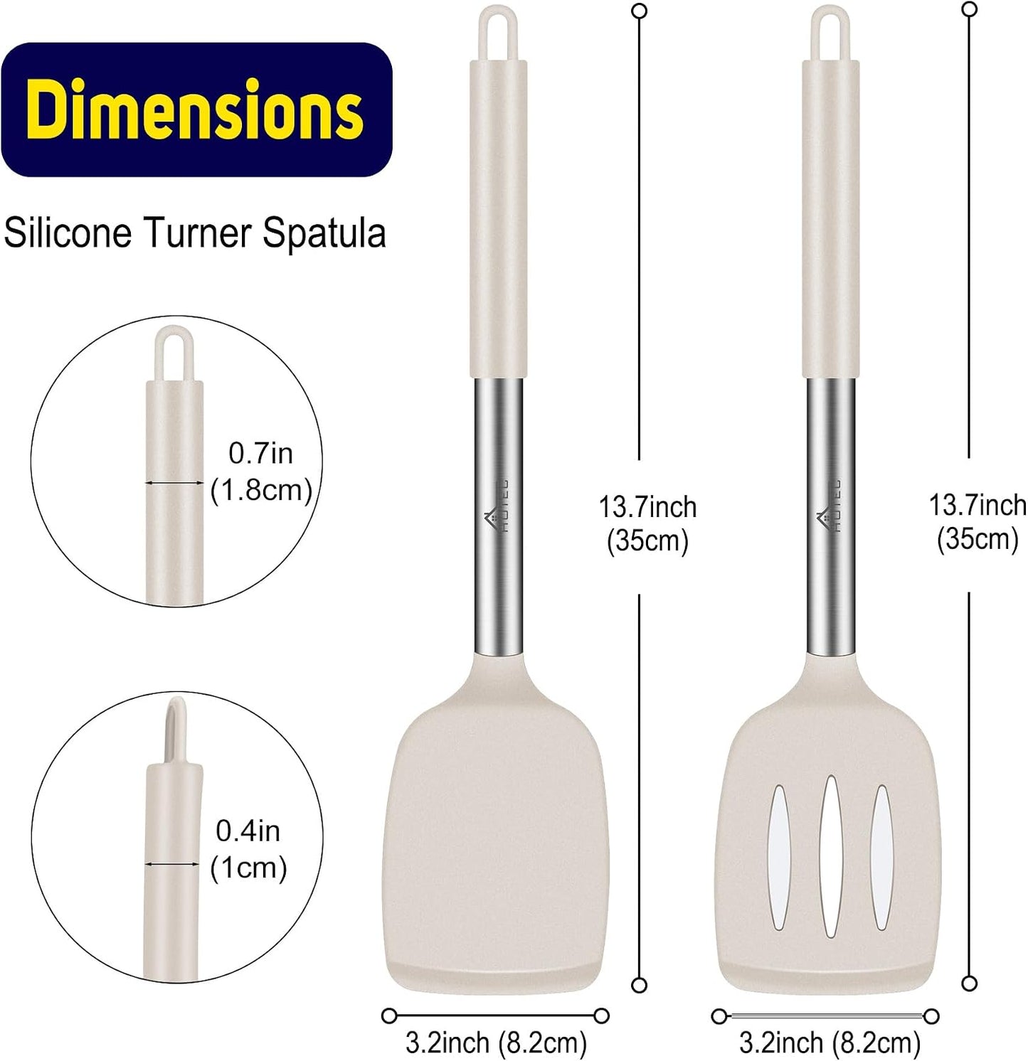 HOTEC Silicone Spatula Set of 2 Heat-Resistant 600°F & BPA-Free Kitchen SaptulaTurner with Stainless Steel Handles, Slotted & Solid Spatulas for Nonstick Cookware, 13.7 Inch, Classic Blue