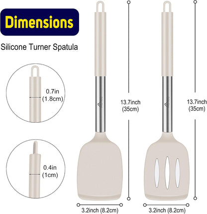 HOTEC Silicone Spatula Set of 2 Heat-Resistant 600°F & BPA-Free Kitchen SaptulaTurner with Stainless Steel Handles, Slotted & Solid Spatulas for Nonstick Cookware, 13.7 Inch, Classic Blue