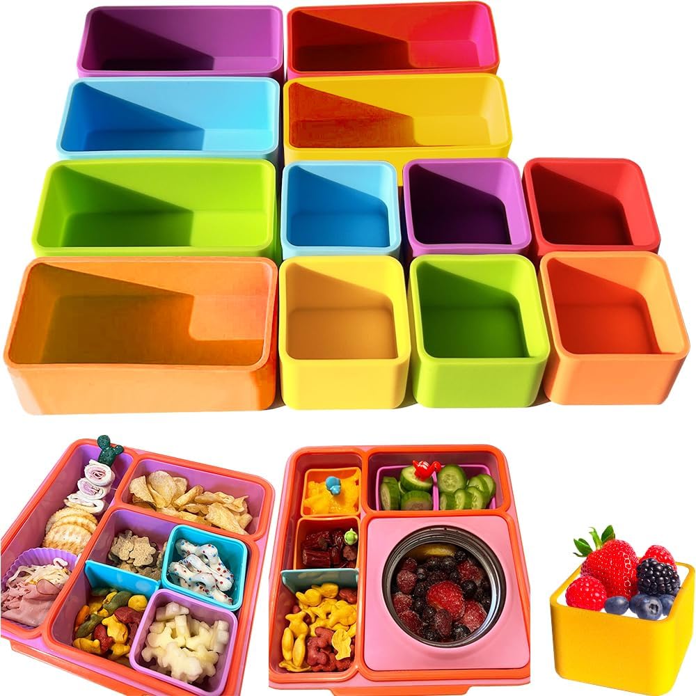 IELEK Silicone Bento Lunch Box Dividers Reusable Bento Box Containers Bundle Accessories- Non-Toxic, BPA Free, Dishwasher Safe