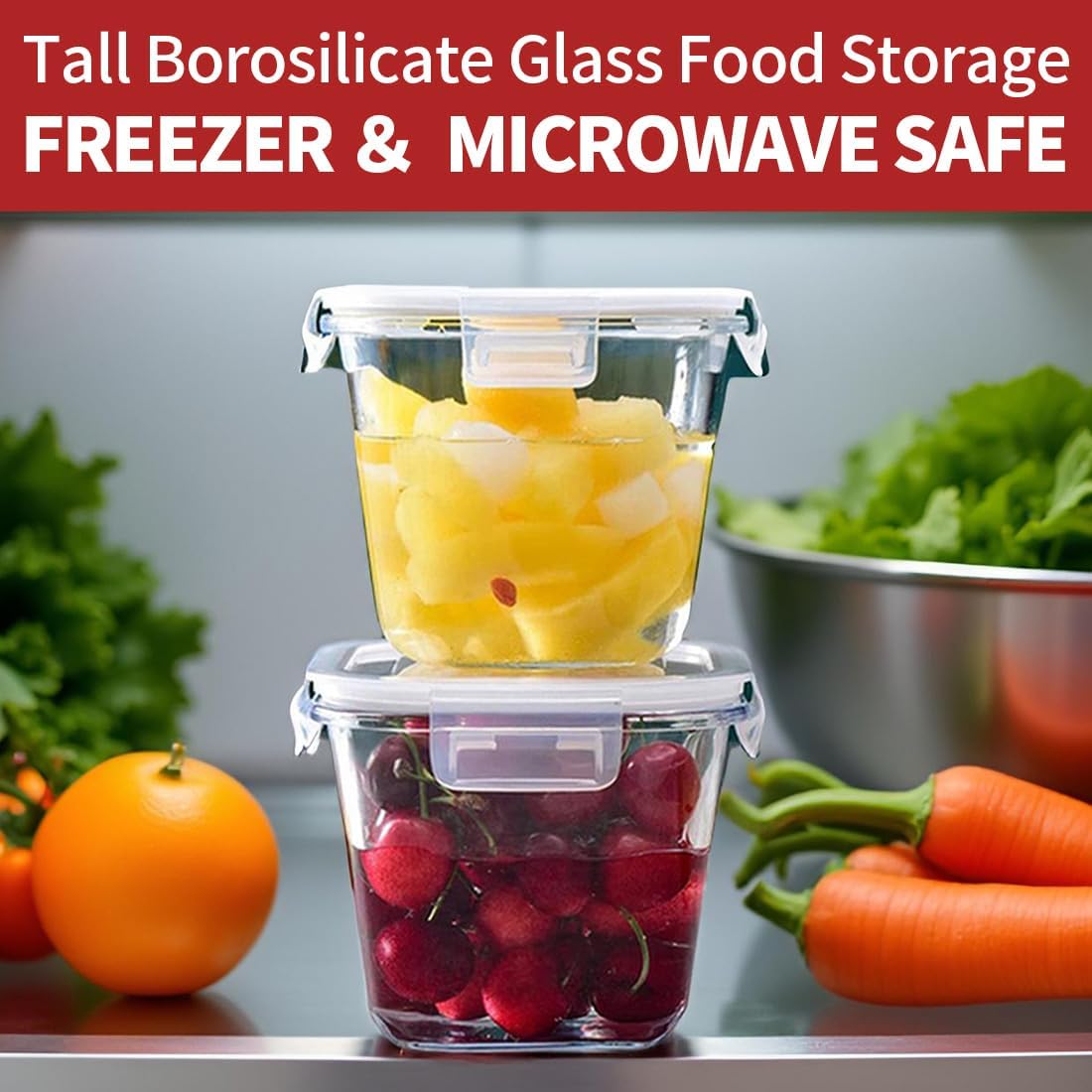 1.5 cup Round Glass Food Storage Containers with Lids, 12oz Small Glass Meal Prep Containers set, Heat-Resistant BPA-Free Round food bowl for Leftover. Microwave, Dishwasher & Freezer Safe