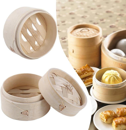 Natural Bamboo Steamer Basket, Traditional Chinese Food Steamer Basket with Lid for Kitchen Cooking Dumplings Vegetables Meat Fish Rice(3.93 * 1.18inch)