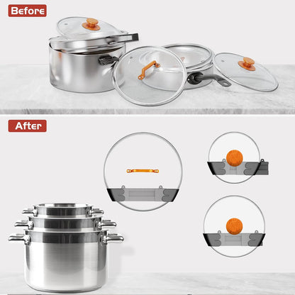 Adjustable Universal Pot Lid Holder Organizer for Cabinet - Upgraded Patented Pan Lids Organizers Inside Door Wall Mount Pots Top Rack for Kitchen Cupboard Fit 6" to 13" (Black)