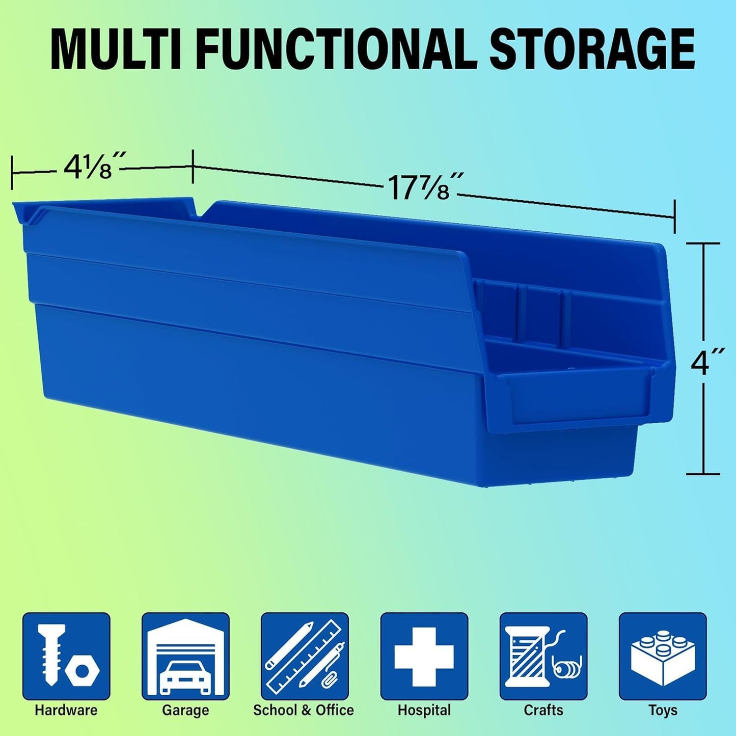Akro-Mils 30128 Plastic Shelf Bins, Heavy Duty Storage Bins for Garage, Closet, and Drawer Organization, 457 x 102 x 102 Mm, Clear, 12 Count
