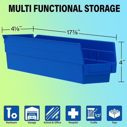 Akro-Mils 30128 Plastic Shelf Bins, Heavy Duty Storage Bins for Garage, Closet, and Drawer Organization, 457 x 102 x 102 Mm, Clear, 12 Count