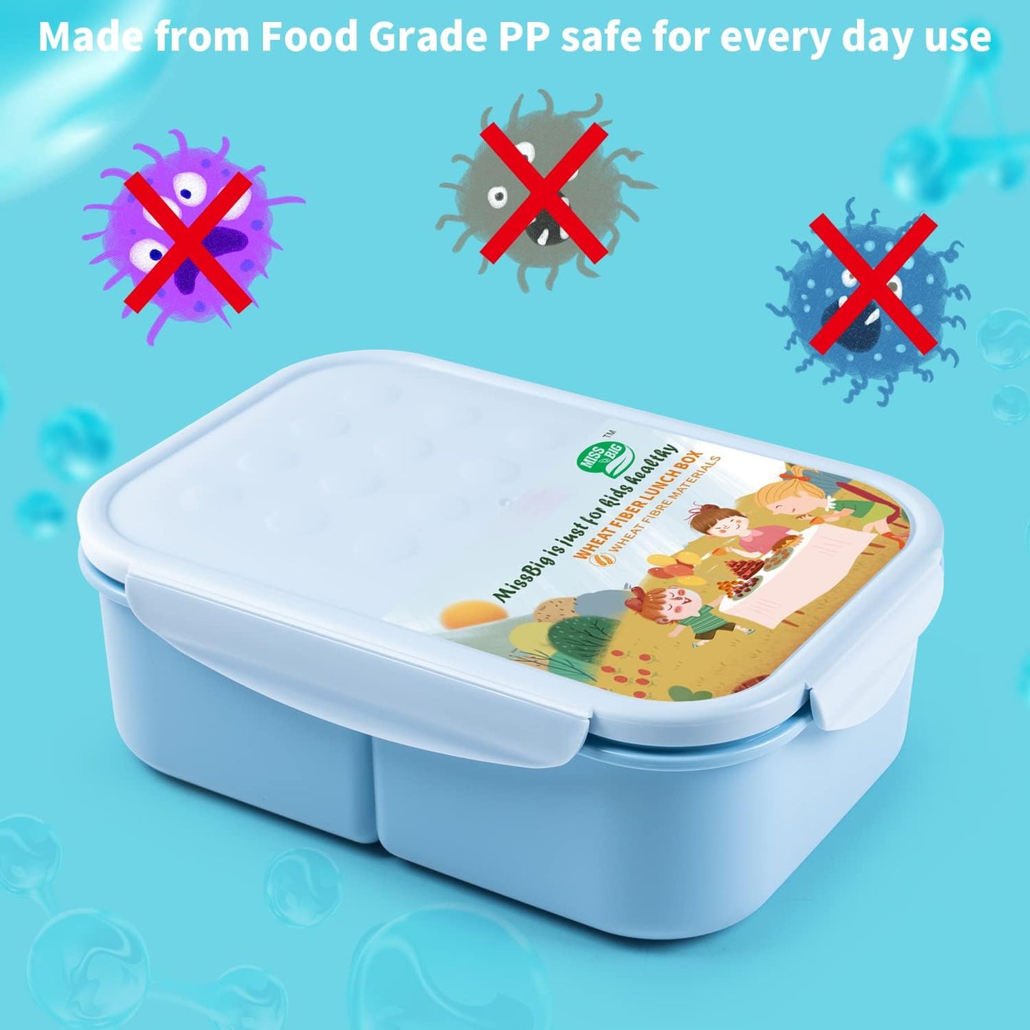 MISS BIG® Bento Box,Bento Box Adult,Lunch Box,Leak Proof Lunch Containers,No BPAs and No Chemical Dyes Bento Lunch Box,Dishwasher and Microwave Safe Lunch Containers for Adults(1900ml Gray)