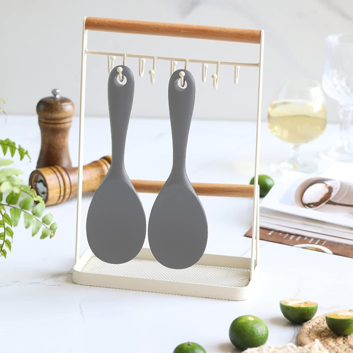 Dioycli 2 Pcs Rice Spoon Paddle Non-Stick Serving Spoon for Cookers, Black