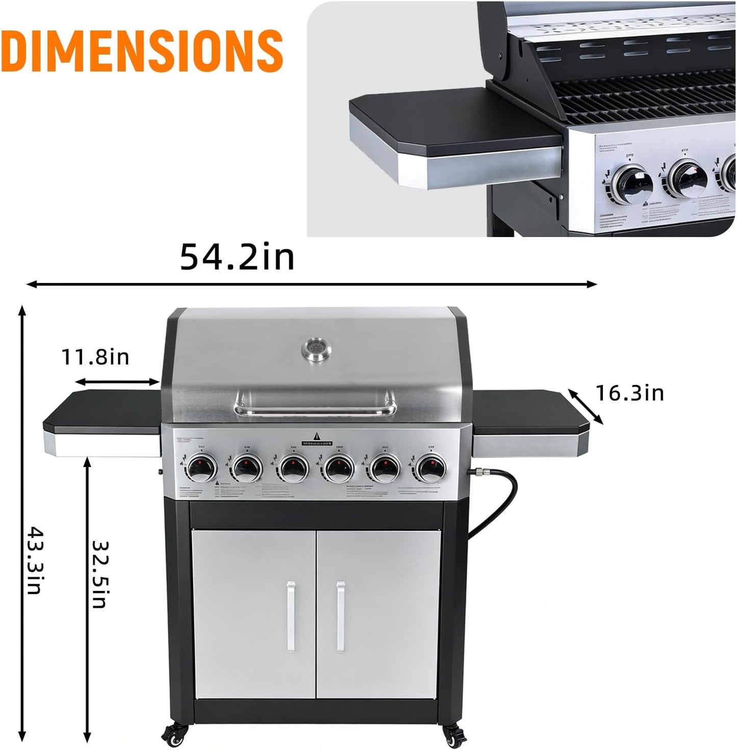 Redlife 3 Burner Propane Gas Grill, 30,000 BTU Outdoor BBQ Grill with Cast Iron Cooking Grates, Stainless Steel Warming Rack, Built-in Thermometer, Side Shelves, Removable Grease Tray, Yellow