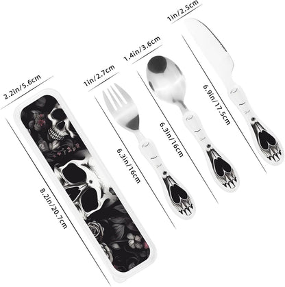 3-Piece Kids Silverware Set With Storage Case, Stainless Steel Reusable Children Safe Knife Spoon Fork Set Black And White Grid Children Flatware Set For Kids Lunch Box
