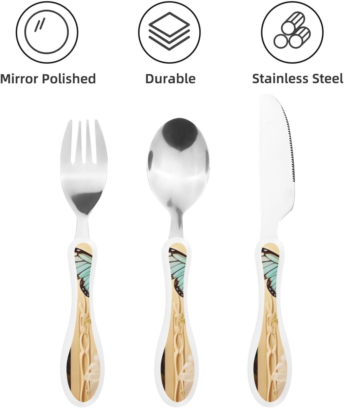 Stainless Steel Kids Silverware Set, Flower Branches On The Cross Utensil Set Reusable Children Safe Knife Spoon Fork Set With Storage Case Dishwasher Safe For Lunch, Travel Outdoors