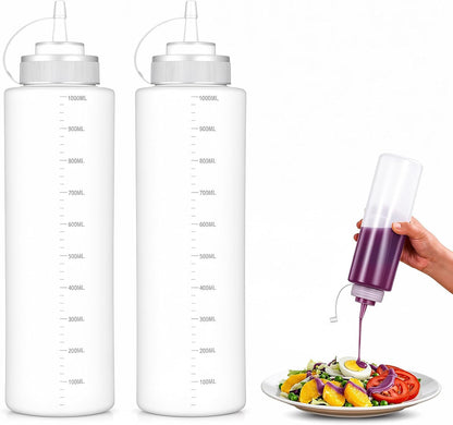 2 Pack 33oz Salad Dressing Shaker Bottle Condiment Squeeze Bottles