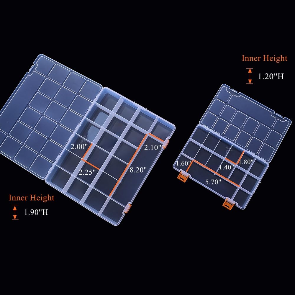 2 Pack Fixed 21 Grids Large Clear Plastic Storage Box, Transparent Organizer Container Case for Small Parts, Bead, Button, Jewelry, Diamond, Craft Supplies,Sewing Kit, DIY Accessories