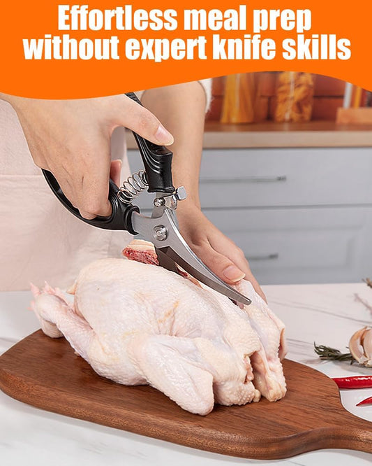 Brigii Spring Loaded Kitchen Shears, Heavy Duty Poultry Shears for Chicken and Turkey, Stainless Steel Kitchen Scissors for Meat, Fish, Seafood & Vegetables, Serrated Edge for Scaling