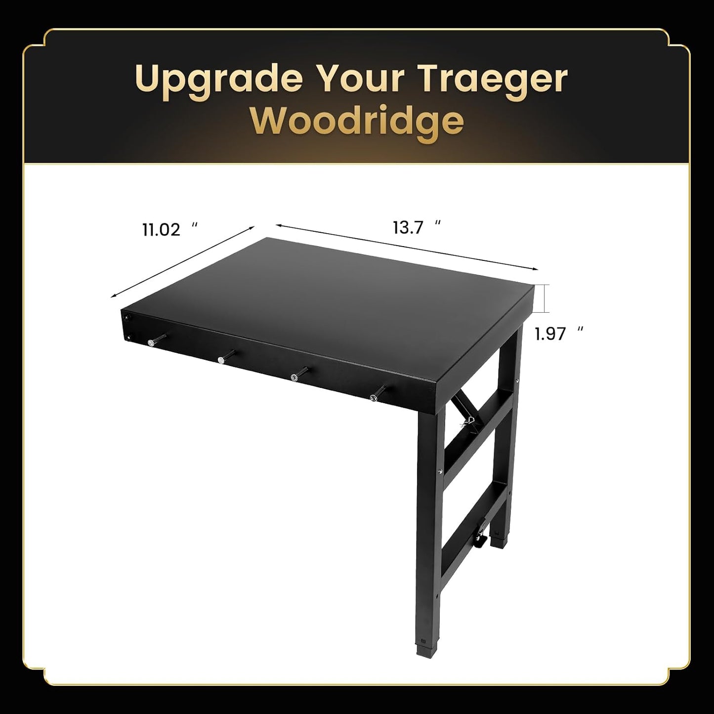 QuliMetal Folding Front Shelf for Traeger Pro 34, Texas Elite 34, Century 885 and Eastwood 34, 37" x 12" Heavy-Duty Grill Prep Table with Cutting Board, Stainless Steel Basin, Lid and 5 Hooks