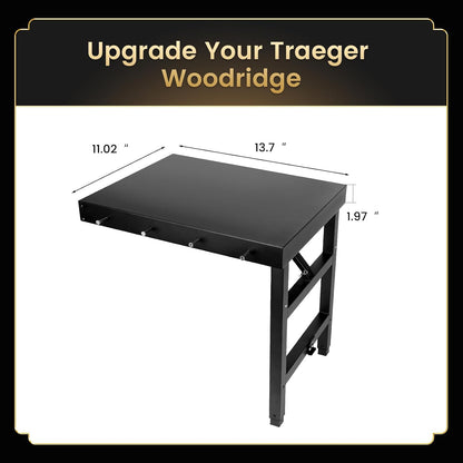 QuliMetal Folding Front Shelf for Traeger Pro 34, Texas Elite 34, Century 885 and Eastwood 34, 37" x 12" Heavy-Duty Grill Prep Table with Cutting Board, Stainless Steel Basin, Lid and 5 Hooks
