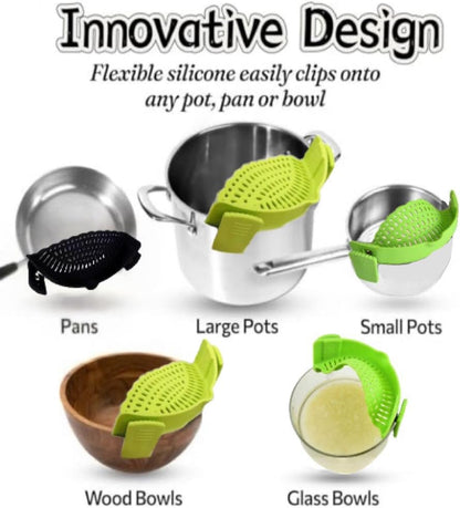 Cooking Tools for Kitchen/A Clip-on Silicone Strainer Purple Pots and Pans Set/Unique Gifts for Cooks/Gifts for Mom Useful/Cooking Gifts for Women (Grey), large, KIER-1, Gray