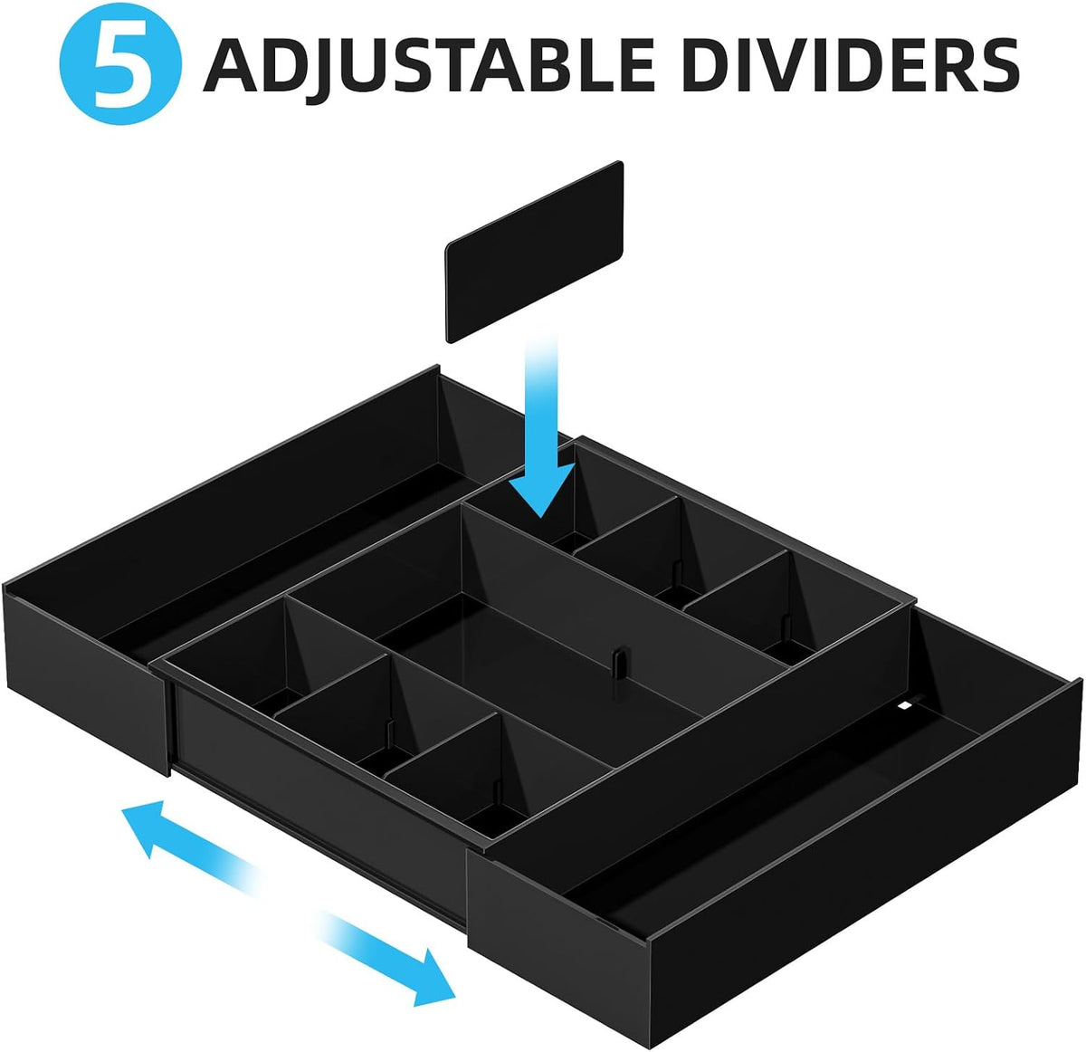 Marbrasse Expandable Desk Drawer Organizer, Clear Plastic Drawer Organizer Tray with 10 Adjustable Compartments, Desk Organizers and Accessories, 5 Drawer Dividers for Office Supplies, Makeup(Clear)