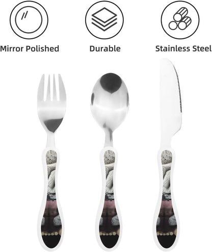 3-Piece Kids Silverware Set With Storage Case, Stainless Steel Reusable Children Safe Knife Spoon Fork Set Tropical Sunset Seaside Children Flatware Set For Kids Lunch Box
