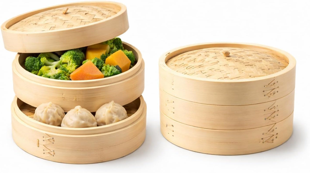 JapanBargain 2224, Large Chinese Bamboo Steamer Steaming Basket for Vegetable Seafood Dim Sum Dumpling Bun Egg, 12-inch