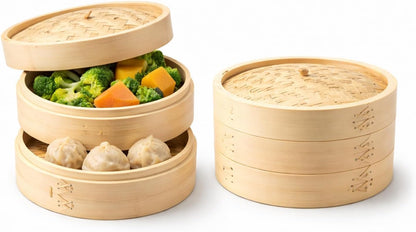 JapanBargain 2224, Large Chinese Bamboo Steamer Steaming Basket for Vegetable Seafood Dim Sum Dumpling Bun Egg, 12-inch