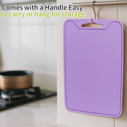 Silicone Cutting Board for Kitchen, 11.8''x 8.6'' Flexible Cutting Boards, BPA Free Non Slip Cutting Mat for Meat, Vegetables and Fruit with Easy Grip Handle, Dishwasher Safe (Deep purple)