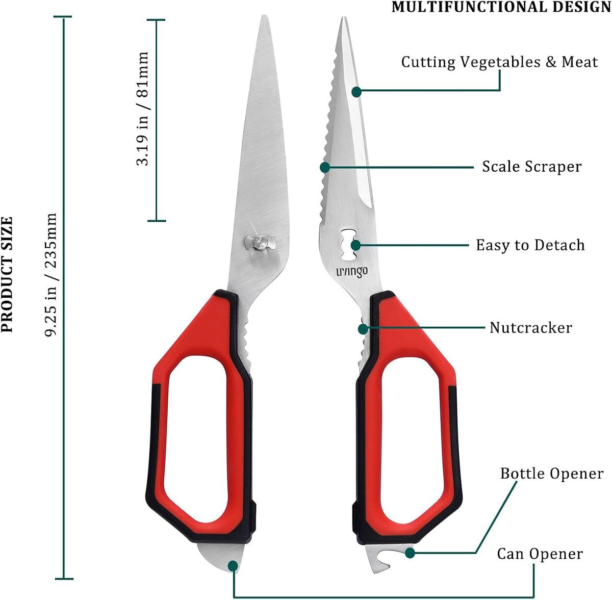 LIVINGO Kitchen Scissors 9.25" All Purpose Poultry Shears 2 Pack