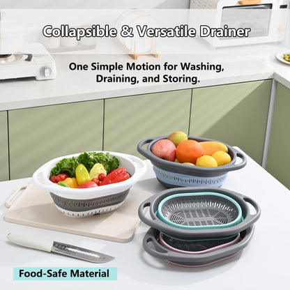 2-Pack Collapsible Silicone Colander Strainer, Foldable Kitchen Sink Basket for Washing Vegetables & Pasta, Space Saving & Dishwasher Safe, Kitchen Essentials