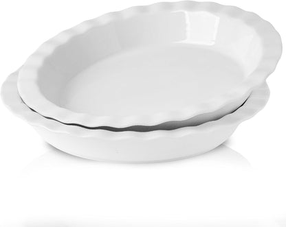 9 Inch Porcelain White Pie Pans – Set of 2, 40 oz Fluted Edge Non-Stick Baking Dishes for Apple Pies, Quiches, Pot Pies & Desserts – Pie Plates, Quiche Dish, Pie Weights Compatible