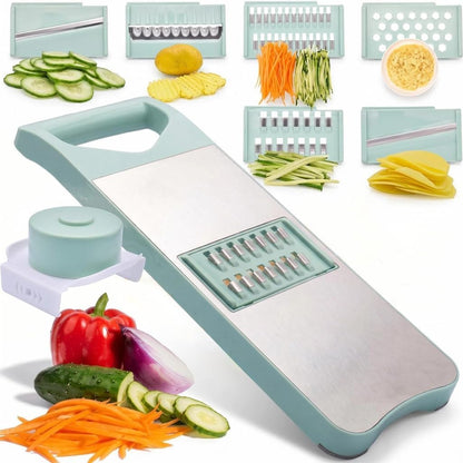 NACOLUS 5 In 1 Mandoline Slicer with Slide-On Hand Guard - Vegetable Slicer, Carrot Shredder,Safe Potato/Garlic Slicer Vegetable Cutter, Waffle Fry Cutter (Green, 5-in-1)