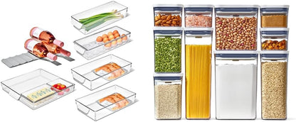 OXO Good Grips 8-Piece Fridge Organization Set & Good Grips 10-Piece POP Container Set, White