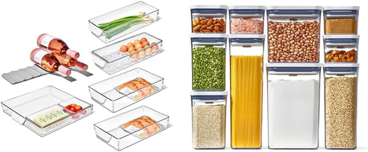 OXO Good Grips 8-Piece Fridge Organization Set & Good Grips 10-Piece POP Container Set, White
