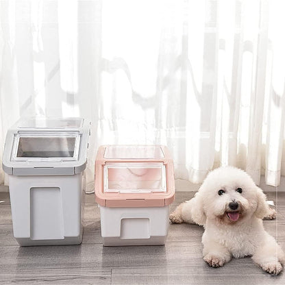 25LB/13L Airtight Flour Rice Grain Cereal Storage Container With Spoon & Measuring Cup & Handle, 2 Pack (Holds 50LBS) Pet Dog Cat Dry Food Bin, Easy to Move & Keep Food Fresh(400 oz)