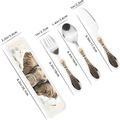 3-Piece Kids Silverware Set With Storage Case, Stainless Steel Reusable Children Safe Knife Spoon Fork Set Tropical Sunset Seaside Children Flatware Set For Kids Lunch Box
