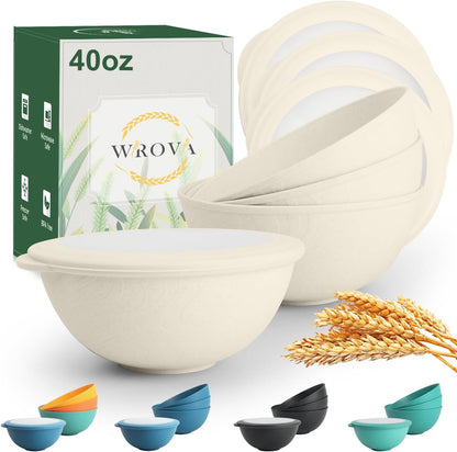 Wrova Wheat Straw Bowls for Kitchen set of 6,Anti-Scald Thick Soup Bowls 40oz,Microwave and Dishwasher Safe Bowl Sets, Unbreakable Cereal Bowl Sets. Vibrant Series