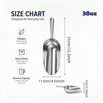 Cast Aluminum 5oz Utility Scoop, Round Bottom Multi-Purpose Ice Scooper with Finger Groove Handle,Food Grade Solid Conical Scoop for Ice Maker Flour Cereal Popcorn Pet Food