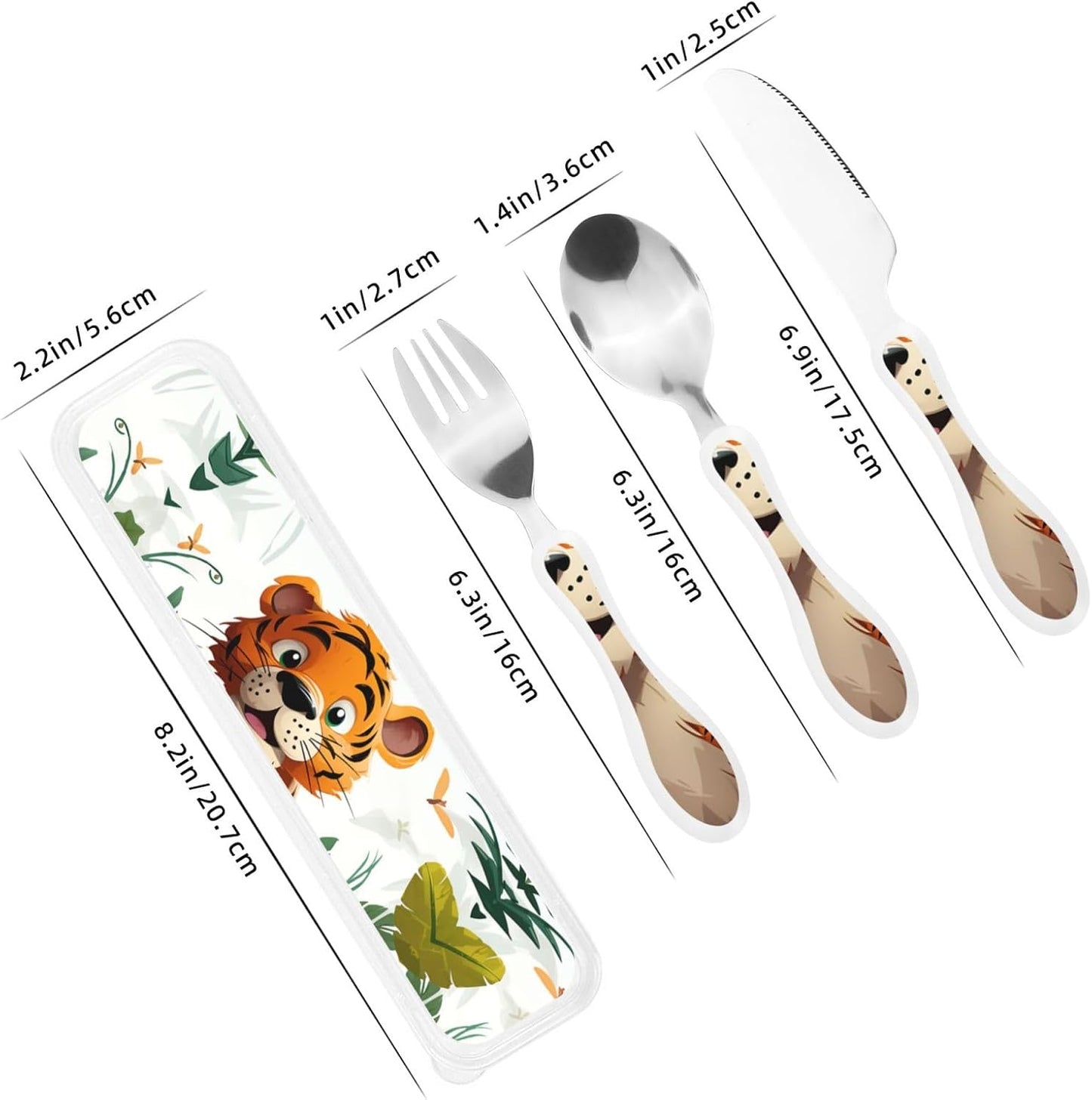 3-Piece Kids Silverware Set With Storage Case, Stainless Steel Reusable Children Safe Knife Spoon Fork Set Blue Active Girl Running Sunset Children Flatware Set For Kids Lunch Box - Colors C