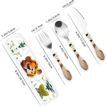 3-Piece Kids Silverware Set With Storage Case, Stainless Steel Reusable Children Safe Knife Spoon Fork Set Blue Active Girl Running Sunset Children Flatware Set For Kids Lunch Box - Colors C