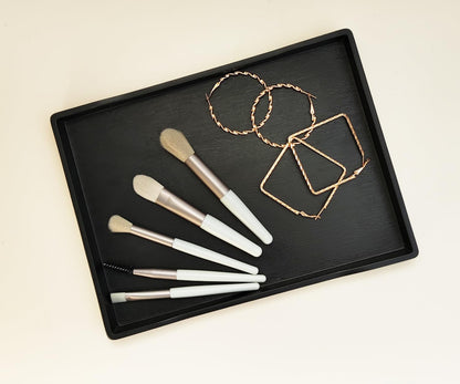 White Serving Tray (13.5 x 9.6 inch) for Serving Accessory, Elegant & Stackable Plastic Tray for Spa, Coffee, Drinks, Tea, Bar, Party, Seasoning, Perfume and Display Use.