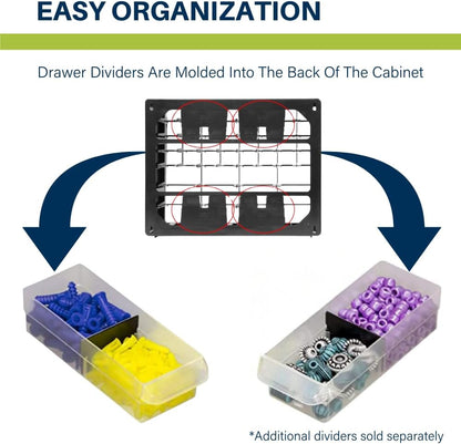 Akro-Mils 44-Drawer Plastic Drawer Storage Cabinet for Garage Organization, Bead Organizer, Building Bricks Storage, Teacher Toolbox, Makeup Organizer, 20" W x 6" D x 16" H, 10144 Black