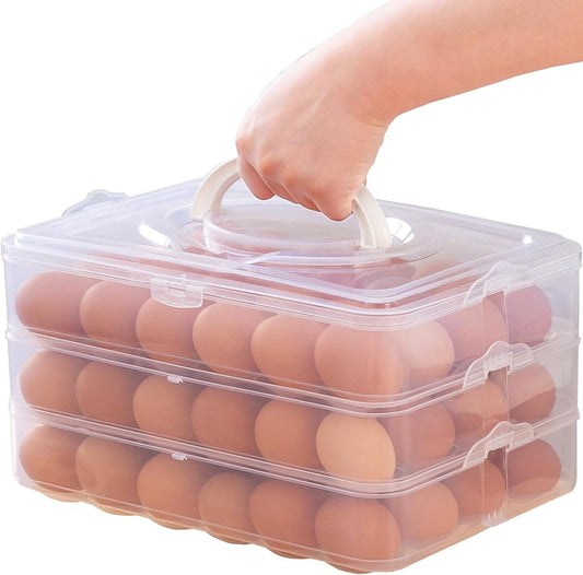 Sooyee Egg Holder for Refrigerator, 3-Layers 72 Deviled Egg Tray with Lid Egg Carrier Box Dispenser Container with Handle for Eggs 72 Count